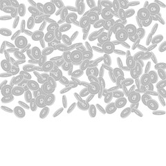 Russian ruble coins falling. Scattered black and w