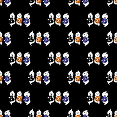 Obraz premium seamless pattern with cute ghosts on black background