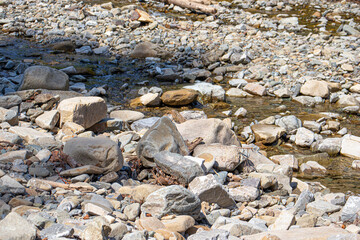 Beautiful mountain river. Stones in the mountain river. The Carpathian mountains.