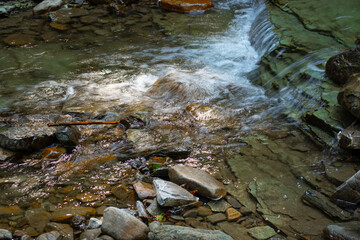 Beautiful mountain river. Stones in the mountain river. The Carpathian mountains.