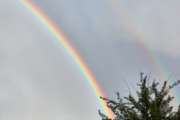 Double rainbow in the sky after rain