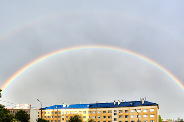 Double rainbow in the sky after rain