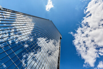 skyscraper against the blue sky in clear weather