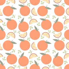 Orange Slices and Leaves Seamless Pattern Design