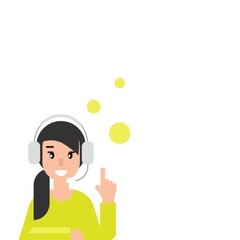 Happy operator with bubbles, headphones and microphone. flat vector illustration on white background.