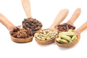 indian spices isolated on white background.