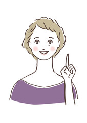 シニア女性指差しポーズ