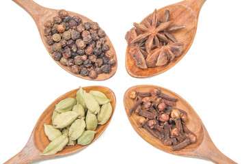 indian spices isolated on white background.