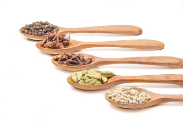 indian spices isolated on white background.