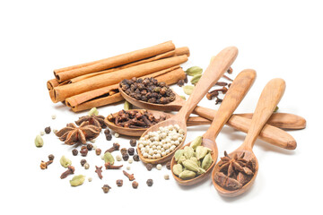 indian spices isolated on white background.