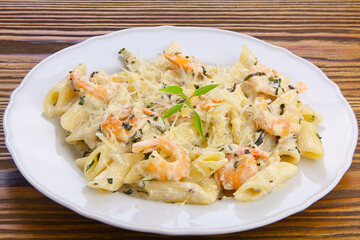 delicious Spaghetti pasta with prawns on  plate