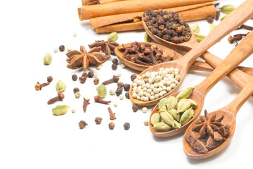indian spices isolated on white background.