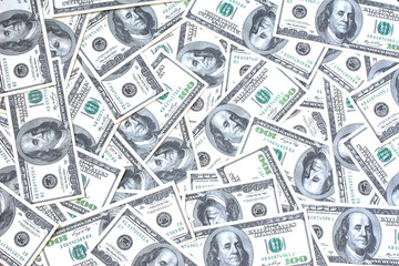 A pile of one hundred US banknotes. Money Background for design.