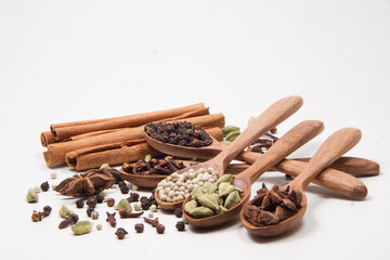 indian spices isolated on white background.
