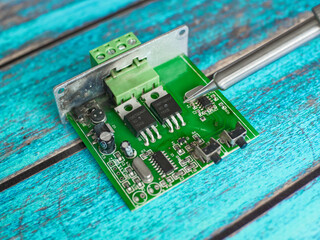 Damaged electronic board during repair with a soldering iron