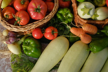 Top view photography of the vegetables. Harvest on the table.