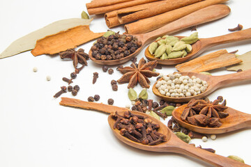 indian spices isolated on white background.