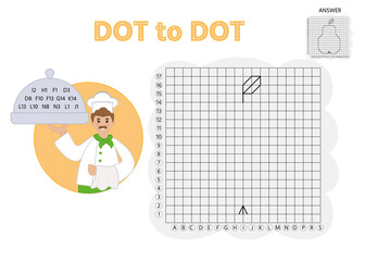 Game tasks for kids. Draw points by coordinates and connect them with lines. Cook. Preschool kids activity about learning counting number 1-18 and handwriting practice worksheet.