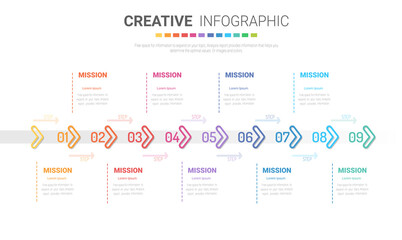 Presentation business infographic template, Abstract infographics number options template with 9 steps. Vector illustration.