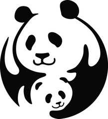 Mother Panda with Her Cub Simple Round Logo Design © DKG1111