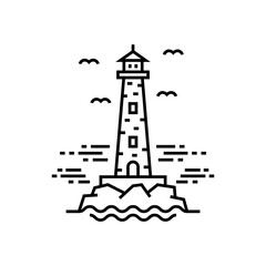 Coastal lighthouse vector linear icon.