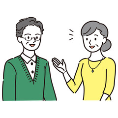 対話するシニア女性と男性