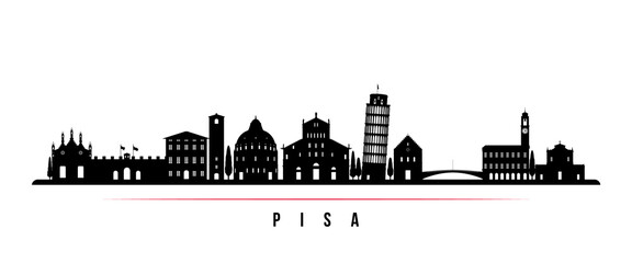 Naklejka premium Transparent poziomy panoramę Pizy. Czarno-biała sylwetka w Pizie, Włochy. Szablon wektor dla swojego projektu.