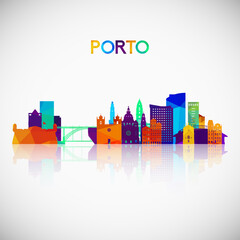 Porto skyline silhouette in colorful geometric style. Symbol for your design. Vector illustration. - obrazy, fototapety, plakaty