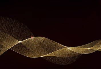 Abstract Gold Waves Design. Shiny golden moving lines design element with glitter effect on dark background for Business card. Vector Illustration