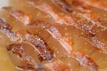 Red-banded grouper. Sea Bass freshly tasting seafood from Thailand.