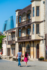 Fototapeta na wymiar Flame Towers, Old City, Baku City, Azerbaijan, Middle East