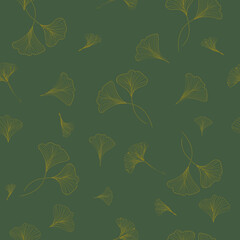 Ginkgo Leaves Floral design Seamless on Grey background. Vector illustration repeat patterns