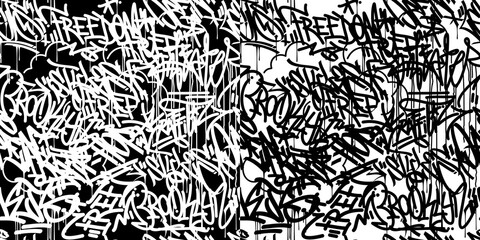 Black And White Abstract Graffiti Style Pattern Vector illustration Background Art - obrazy, fototapety, plakaty