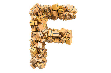 Letter F from cardboard boxes. 3D rendering