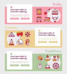 Vector color line icon round set India culture