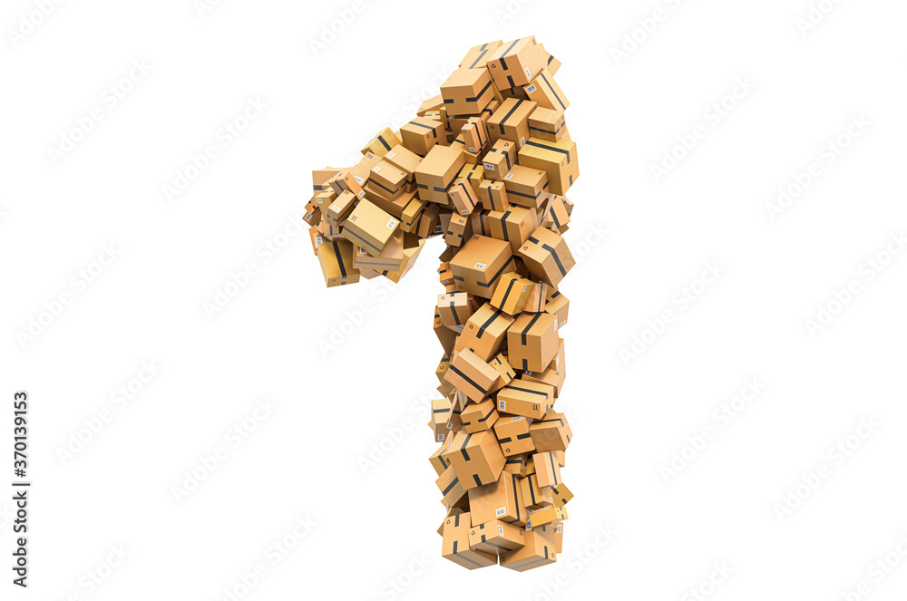 Fototapete number 1 from cardboard boxes. 3d rendering
