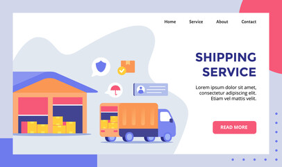 shipping service truck delivery carry box package for web website home homepage landing page template banner with flat style.