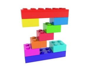 The letter Z is composed of toy bricks of different colors on white