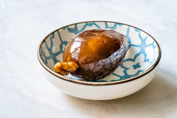 Turkish Aubergine Eggplant Jam / Marmalade Dessert. Healthy Organic Traditional Local Food for Vegan or Vegetarians with Walnut.