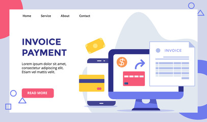 nvoice payment bankcard dollar invoice on display monitor computer campaign for web website home homepage landing page template banner with flat style
