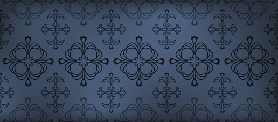 Black floral damsk onament seamless patternon color background. Design for fabric, apparel textile, book, interior, wallpaper