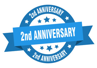 2nd anniversary round ribbon isolated label. 2nd anniversary sign