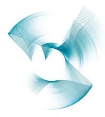 Turquoise wavy surfaces are arranged in a circle on a white background. Graphic design element. 3d rendering. 3d illustration. Abstract fractal background for business and industry.