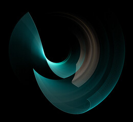 The turquoise and brown surfaces are curved and beautifully positioned in perspective against each other against a black background. Abstract fractal background. 3d rendering. 3d illustration.