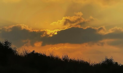 Beautiful sunset over the Mediterranean Sea. Blurred view