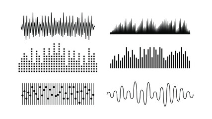 Set Black Collection Abstract Elements Audio Waves Voice Sound Music Shapes Vector Design Style