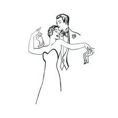 Lady and gentleman. Hand drawn couple in vintage style from the nineteenth century. Retro people. 