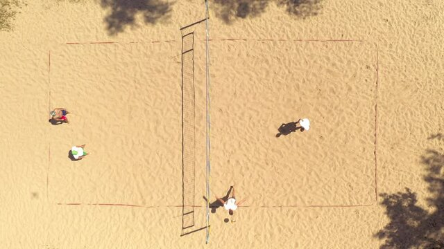 Undefined players in action during the Hellenic championship Beach Volley Masters 2020. Aerial shot