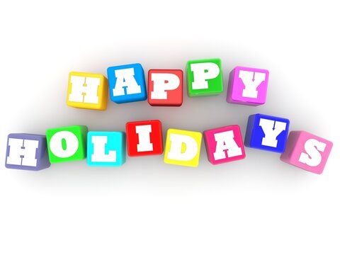HAPPY HOLIDAYS concept from colored toy blocks on a white background