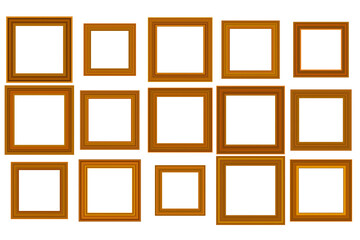 Big set of squared vintage wooden frame for your design. Vintage cover. Place for text. Vintage antique gold beautiful rectangular frames. Template vector illustration.